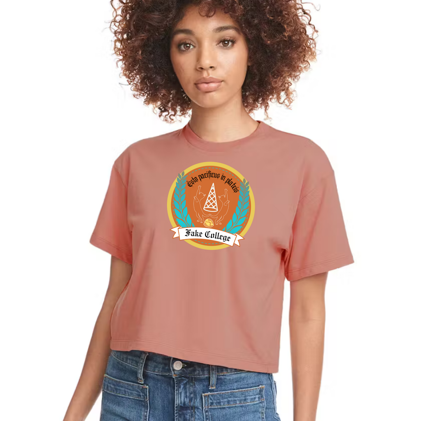 Fake College Crest Crop Top