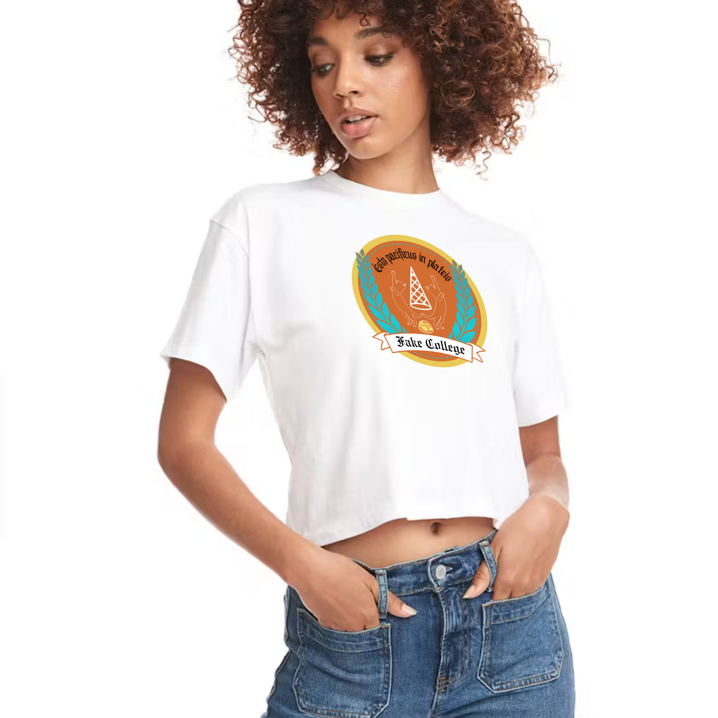 Fake College Crest Crop Top